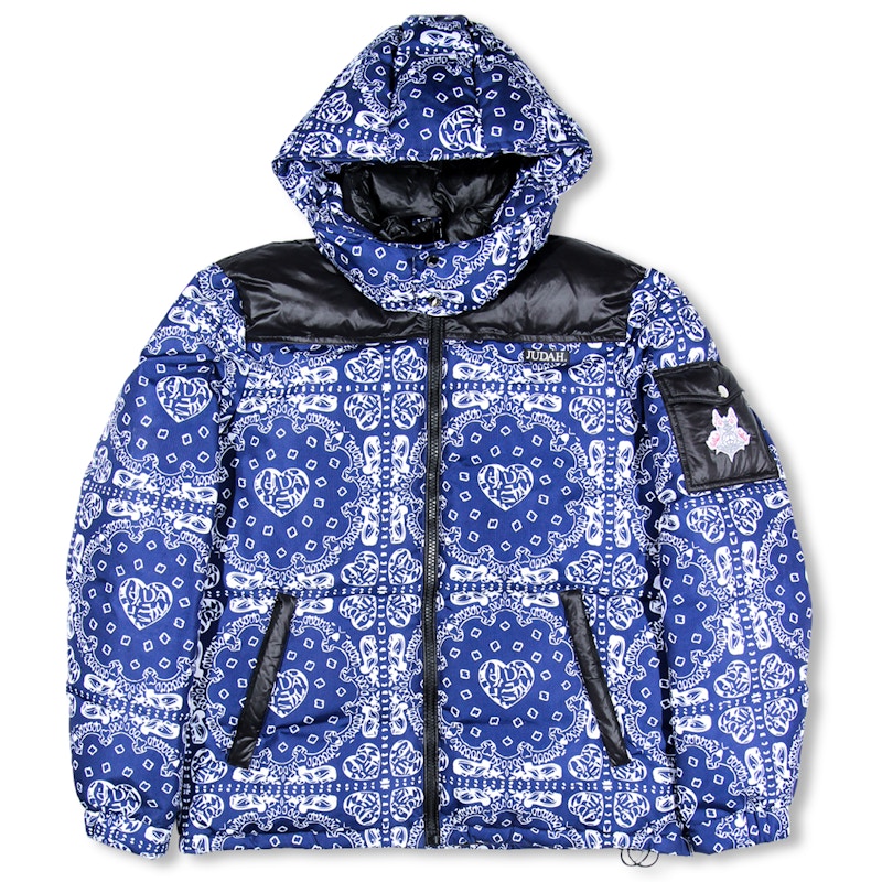JUDAH. Fruits of Mandela Puffer Jacket Royal Blue