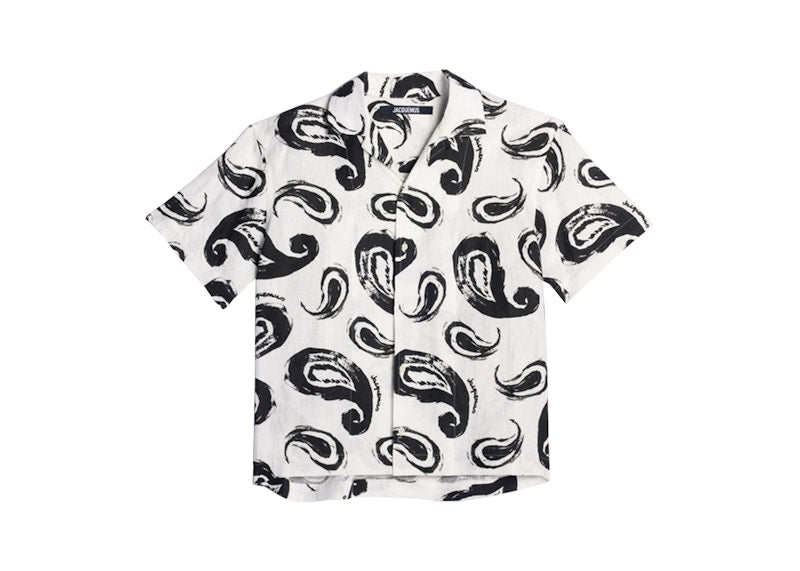 Jacquemus La Chemise Jean Painted Paisley Bowling Shirt Print White/Black Paisley