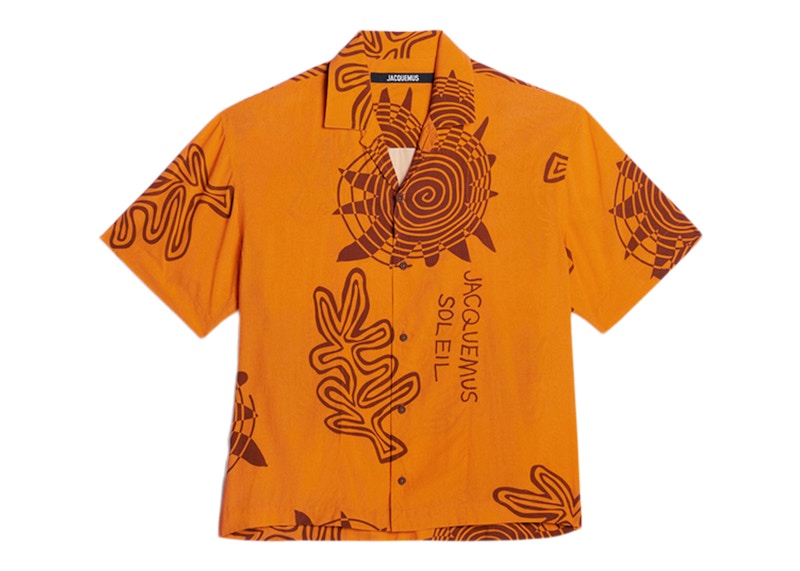 Jacquemus La Chemise Jean Summer Sketch Bowling Shirt Print Orange Arty Sun