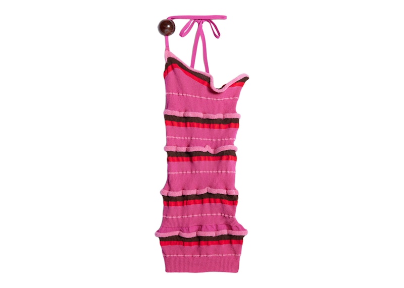 Jacquemus La Maille Concha Asymmetric Bead Knit Top Dark Pink