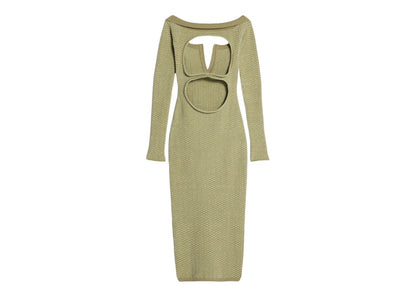 Jacquemus La Robe Maille Pampero Off-The-Shoulder Polo Dress Multi-Green