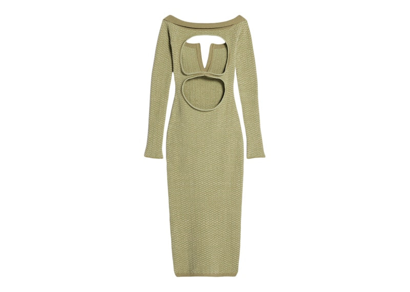 Jacquemus La Robe Maille Pampero Off-The-Shoulder Polo Dress Multi-Green