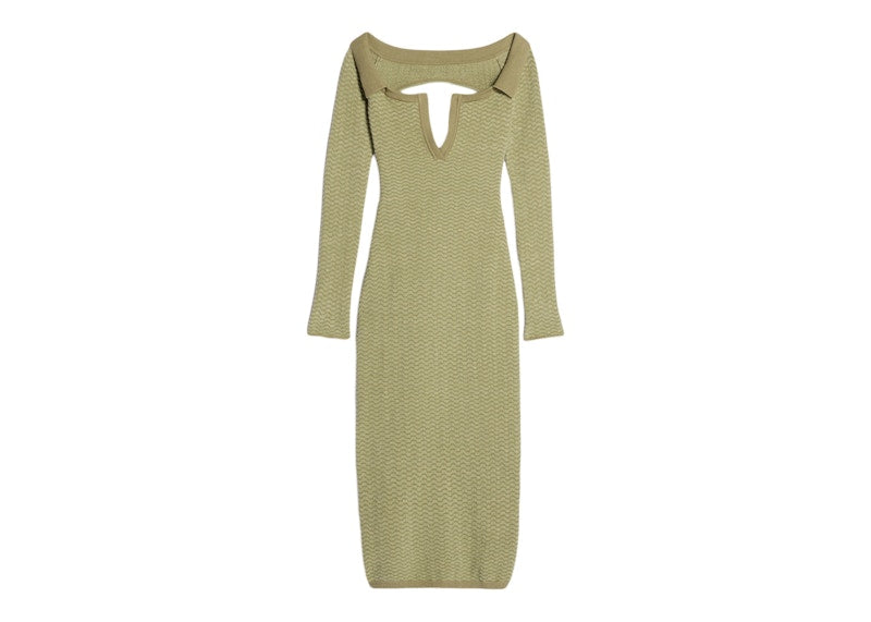 Jacquemus La Robe Maille Pampero Off-The-Shoulder Polo Dress Multi-Green