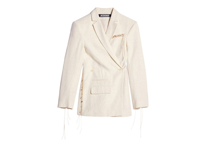 Jacquemus La Veste Tibau Brodee Embroidered Double-Breasted Jacket Off-White
