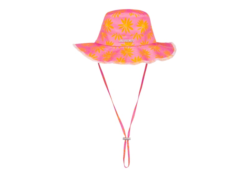 Jacquemus Le Bob Artichaut Large Brim Bucket Hat Print Orange/Pink Flowers