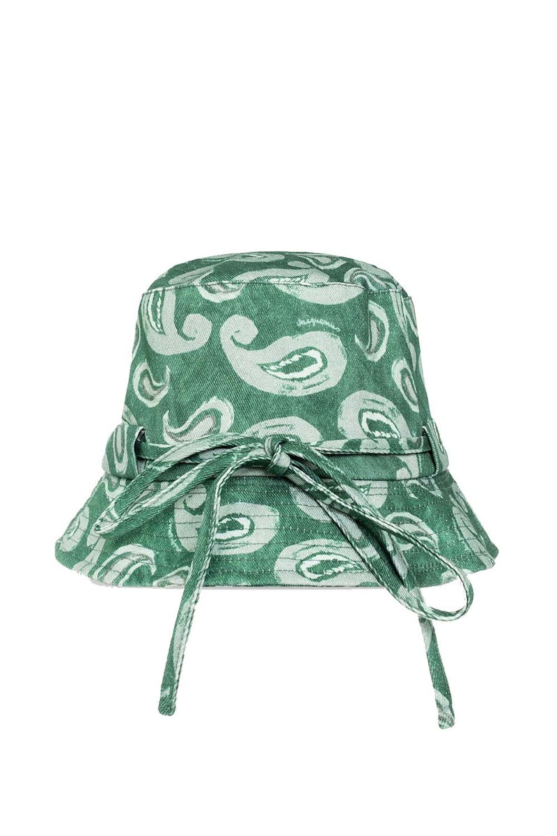 Jacquemus Le Bob Gadjo Bow Knotted Bucket Hat Print Pop Green Paisley