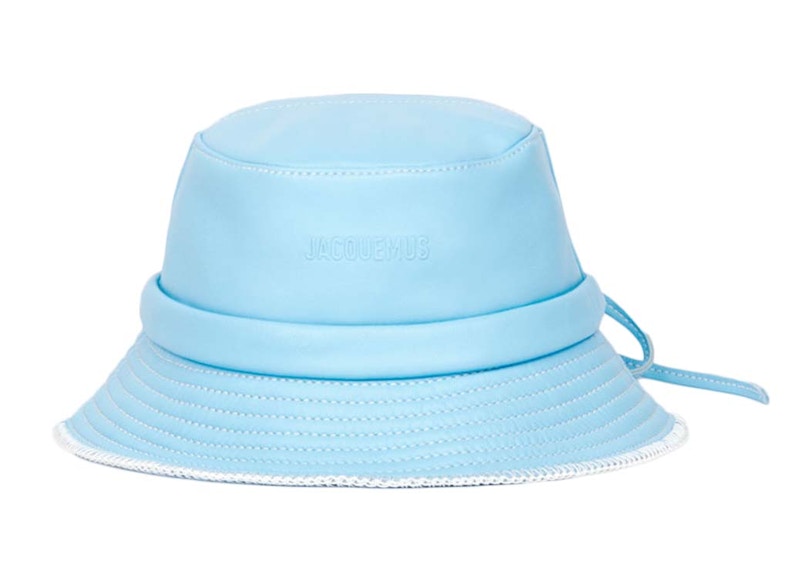 Jacquemus Le Bob Mentalo Leather Bow Bucket Hat Blue
