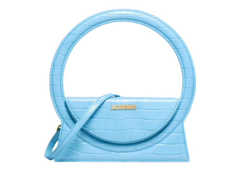 Jacquemus Le Sac Rond Circle Purse Croco Embossed Blue