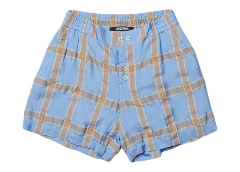 Jacquemus Le Short Calecon Crinkled Check Elasticated Shorts Blue/Beige Checks