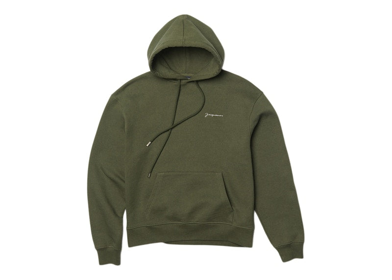 Jacquemus Le Sweatshirt Brode Embroidered Logo Regular Fit Hoodie Khaki