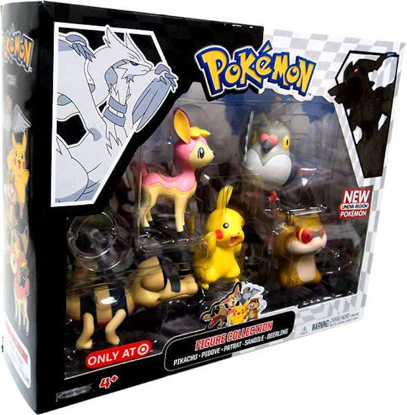 Jakks Pacific Pokemon Black & White Pikachu, Pidove, Patrat, Pink Deerling (Spring Form) & Sandile Figure (Set of 5)