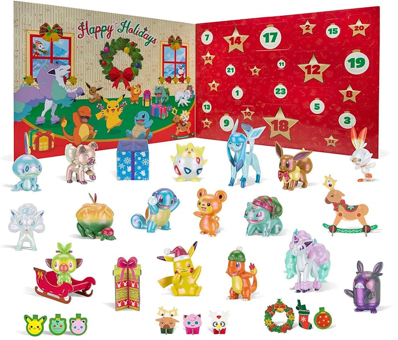 Jazwares Pokemon 2021 Holiday Advent Calendar 16 Mini Figures, Lights & Sounds, Pop-Up 'N' Play Display, Deluxe Battle Figure Set