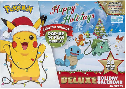 Jazwares Pokemon 2021 Holiday Advent Calendar 16 Mini Figures, Lights & Sounds, Pop-Up 'N' Play Display, Deluxe Battle Figure Set