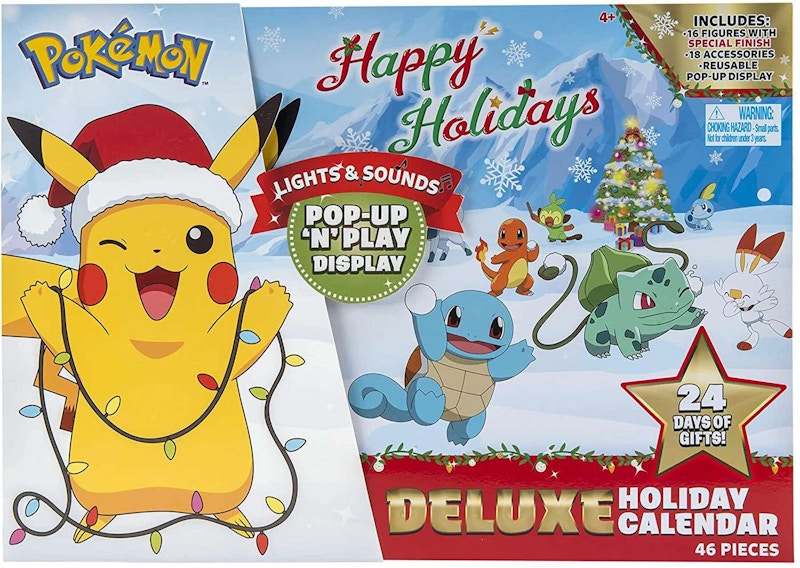 Jazwares Pokemon 2021 Holiday Advent Calendar 16 Mini Figures, Lights & Sounds, Pop-Up 'N' Play Display, Deluxe Battle Figure Set