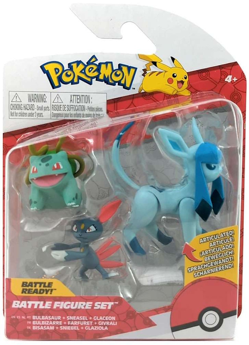 Jazwares Pokemon Battle Figure Bulbasaur, Sneasel & Glaceon Mini Figure (Set of 3)