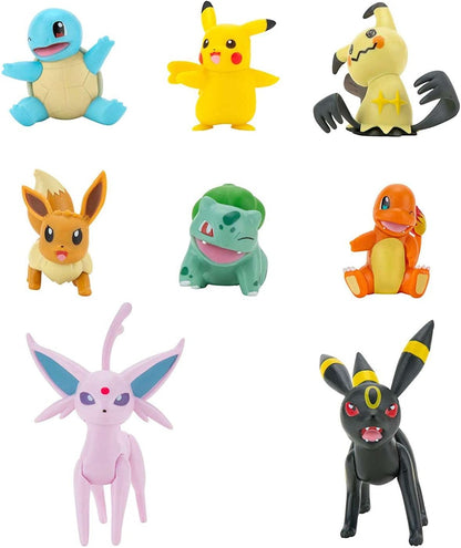 Jazwares Pokemon Battle Figure Charmander, Bulbasaur, Squirtle, Pikachu, Eevee, Mimikyu, Umbreon & Espeon Figure (Set of 8)