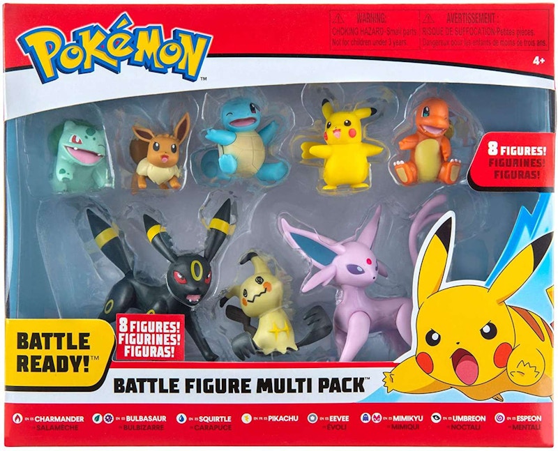 Jazwares Pokemon Battle Figure Charmander, Bulbasaur, Squirtle, Pikachu, Eevee, Mimikyu, Umbreon & Espeon Figure (Set of 8)