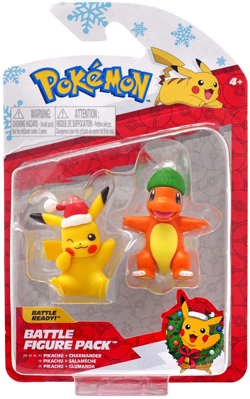 Jazwares Pokemon Battle Figure Pikachu & Charmander Holiday Mini Figure (Set of 2)