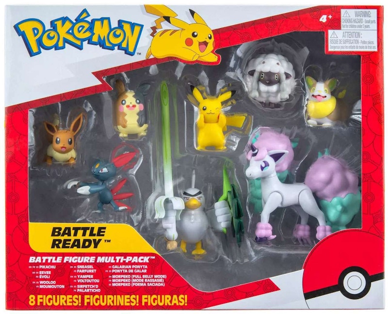 Jazwares Pokemon Battle Figure Pikachu, Eevee, Wooloo, Sneasel, Yamper, Sirfetch'd, Galarian Ponyta & Morpeko (Full Belly Mode) GameStop Exclusive Mini Figure (Set of 8)