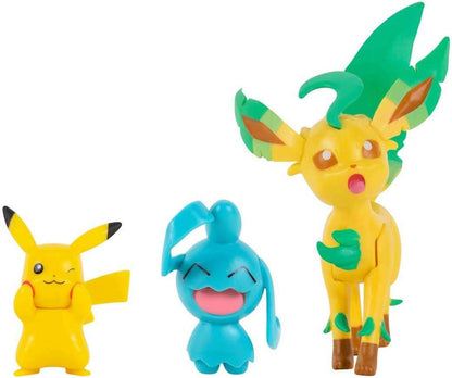 Jazwares Pokemon Battle Figure Pikachu, Wynaut & Leafeon Mini Figure (Set of 3)