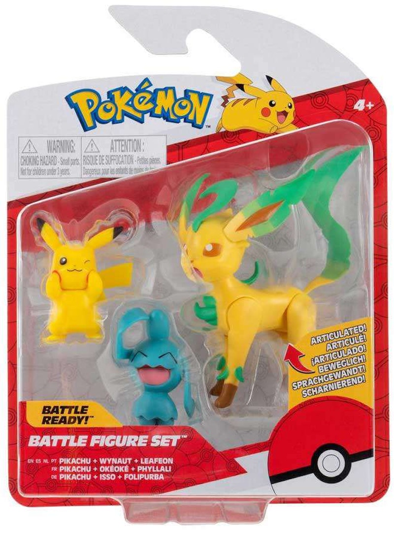 Jazwares Pokemon Battle Figure Pikachu, Wynaut & Leafeon Mini Figure (Set of 3)