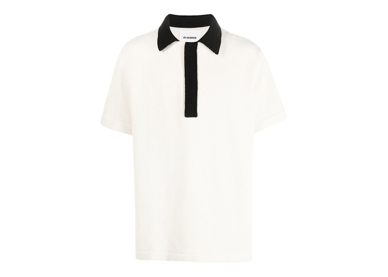 Jil Sander Contrast Collar Knitted Polo Shirt Beige/Black