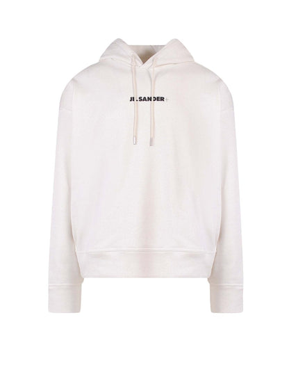 Jil Sander Man Cotton Frontal Logo Hoodie White