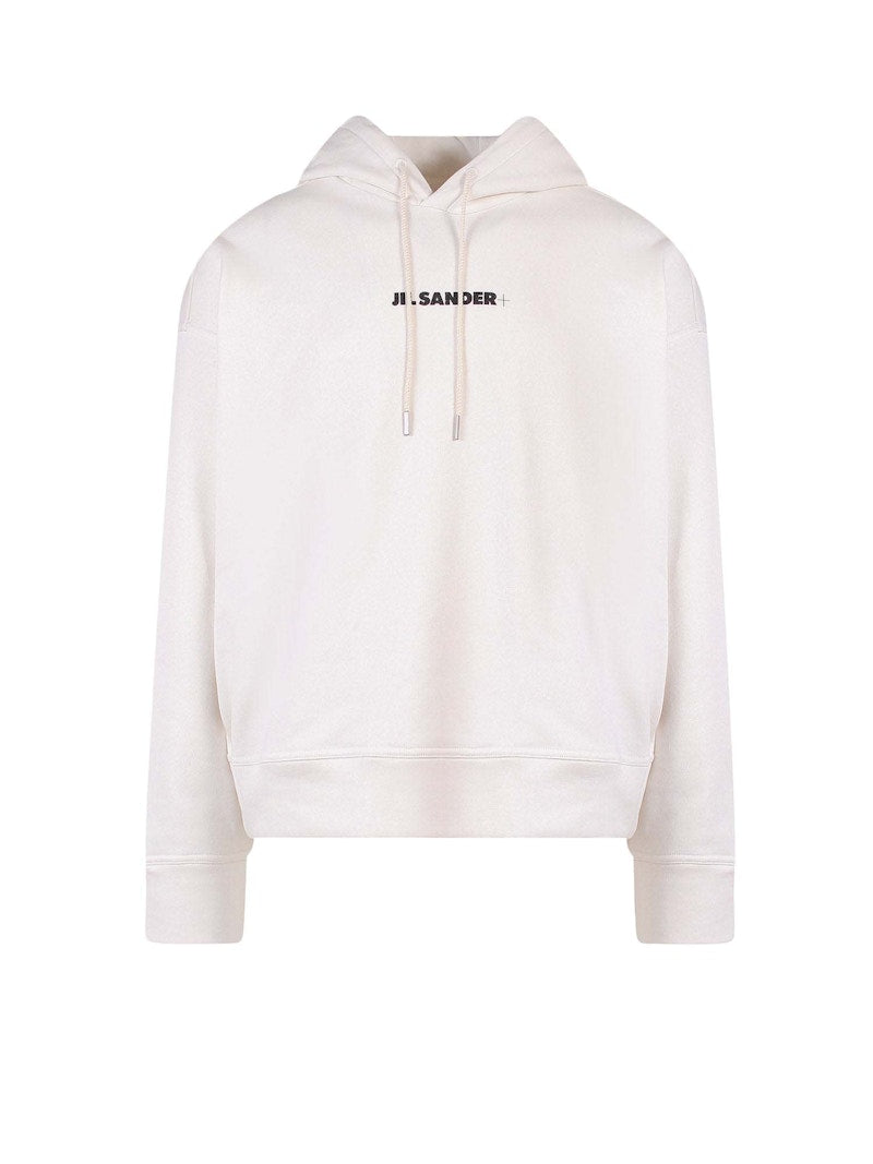Jil Sander Man Cotton Frontal Logo Hoodie White
