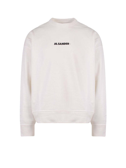 Jil Sander Man Cotton Frontal Logo Sweatshirt White