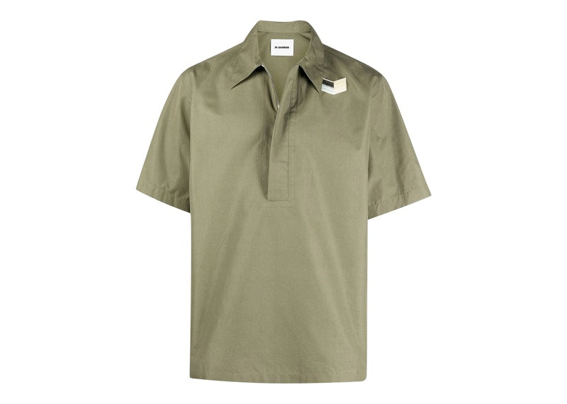 Jil Sander Patch Detail Cotton Shirt Olive Green