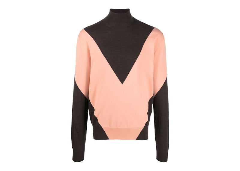 Jil Sander V-Colourblock Rollneck Sweater Brown/Salmon Pink