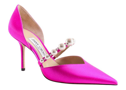 Jimmy Choo Aurelie 85mm Pearl Pump Fuchsia Satin