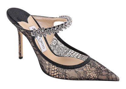 Jimmy Choo Bing 100mm Heeled Mule Black Lace