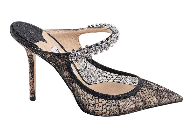 Jimmy Choo Bing 100mm Heeled Mule Black Lace