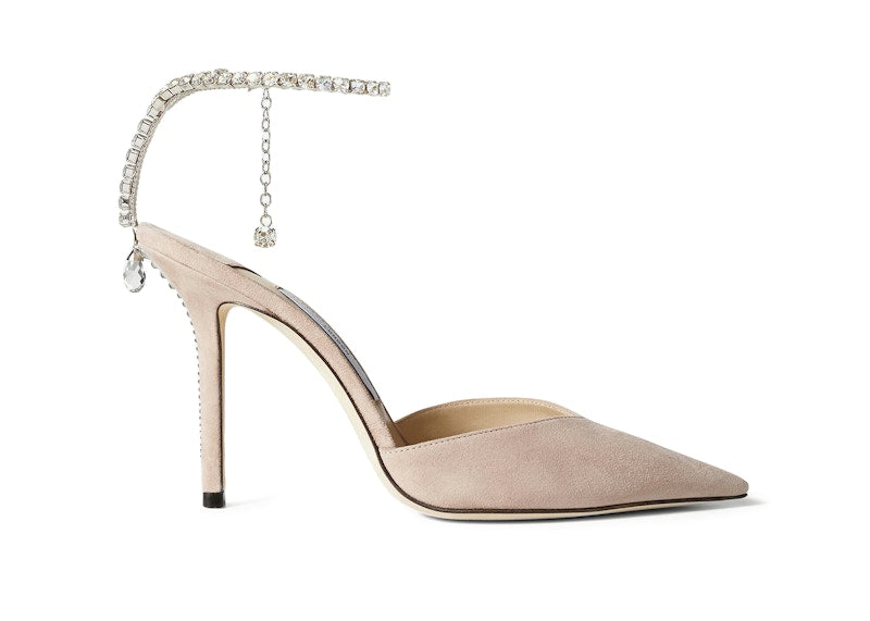 Jimmy Choo Saeda 100mm Pump Crystal Embellished Ballet Pink Suede
