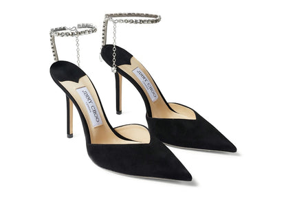 Jimmy Choo Saeda 100mm Pump Crystal Embellished Black Suede