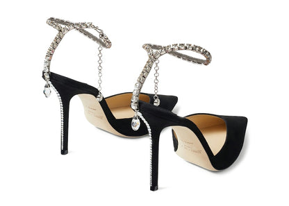 Jimmy Choo Saeda 100mm Pump Crystal Embellished Black Suede