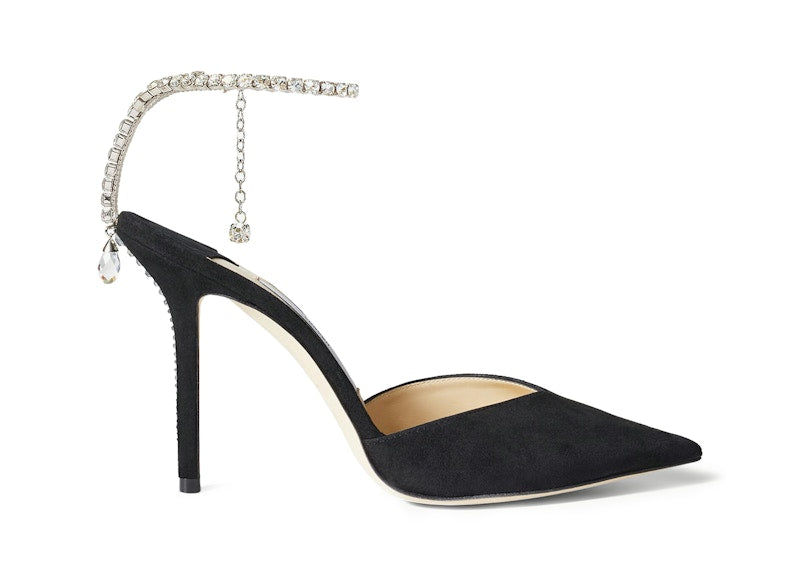 Jimmy Choo Saeda 100mm Pump Crystal Embellished Black Suede
