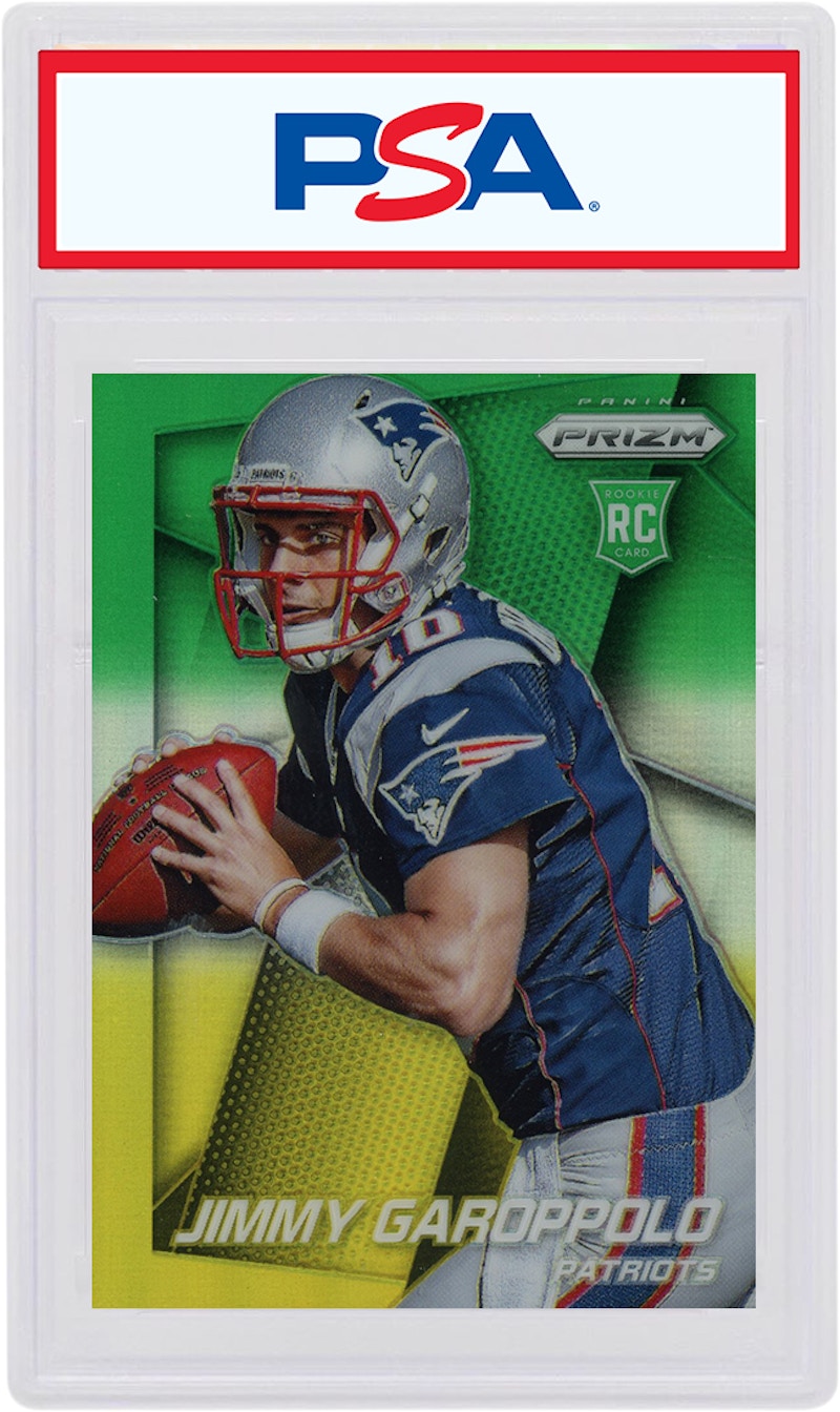 Jimmy Garoppolo 2014 Panini Prizm Rookie Facing Left Neon Green-Yellow #243 (PSA or BGS Graded)