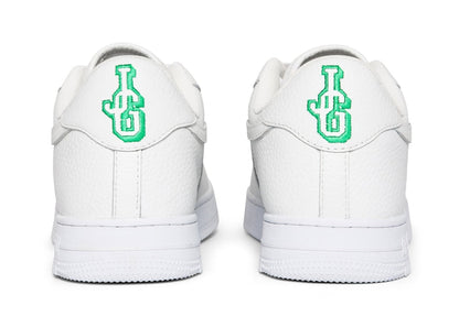 John Geiger GF-01 White Pebbled Leather Green Embroidery