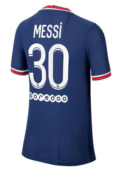 Jordan Paris Saint-Germain Home Vapor Match Shirt 2021-22 With Messi 30 Printing Kids Jersey Midnight Navy/University Red/White