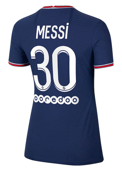 Jordan Paris Saint-Germain Home Vapor Match Shirt 2021-22 With Messi 30 Printing Womens Jersey Midnight Navy/University Red/White