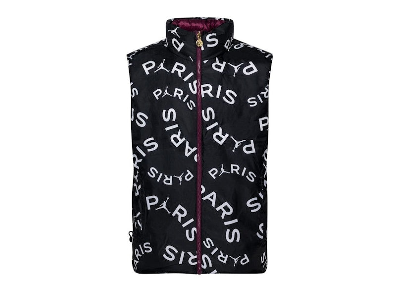 Jordan x PSG Paris Saint Germain Reversible Down Puffer Vest Black/Bordeaux/White/Metallic Gold