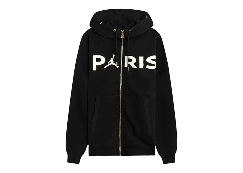 Jordan x PSG Paris Saint Germain Travel Fleeze Full Zip Hoodie Black/Bordeaux/White/Metallic Gold