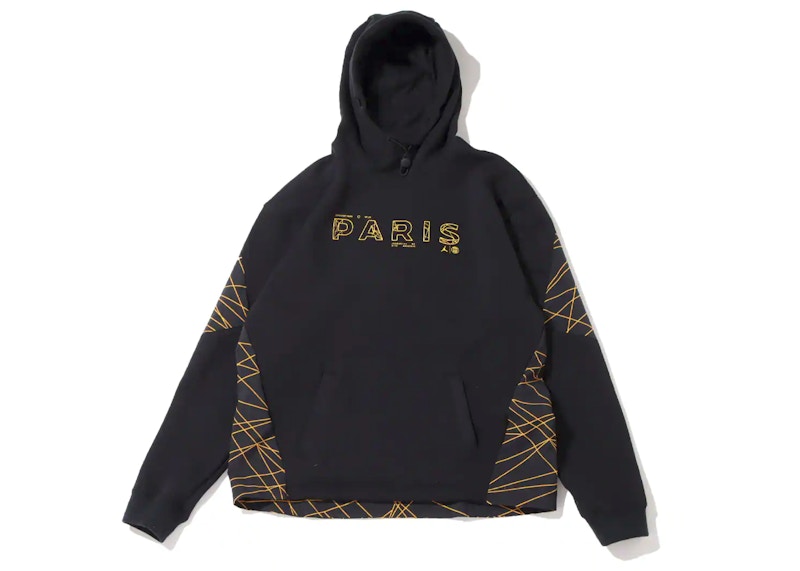 Jordan x Paris Saint-Germain Lines Fleece Pullover Hoodie (Asia Sizing) Black/Tour Yellow