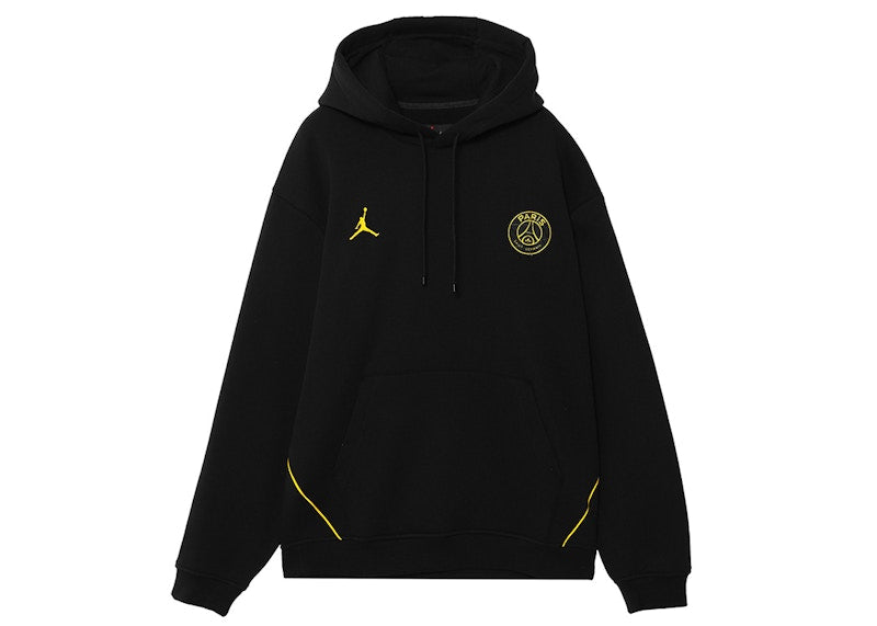 Jordan x Paris Saint-Germain Logo Fleece Pullover Hoodie (Asia Sizing) Black/Tour Yellow