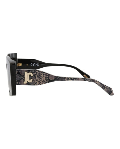 Just Cavalli Square-Frame Acetate Sunglasses Black Black Smoke (SJC020-54-0700)