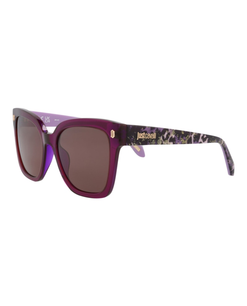 Just Cavalli Square-Frame Acetate Sunglasses Violet Havana Brown (SJC044-54-09FE)