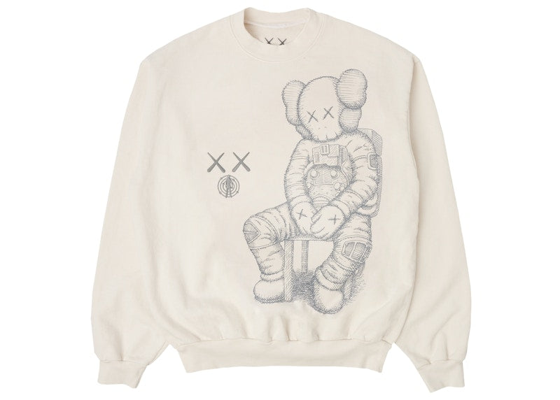 KAWS For Kid Cudi Moon Man Front Print Crewneck Sweatshirt Vintage White