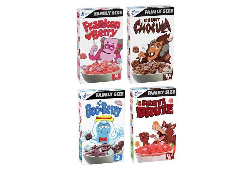 KAWS Monsters Franken Berry Count Chocula Boo Berry Frute Brute Family Size 4 Pack (Not Fit For Human Consumption)